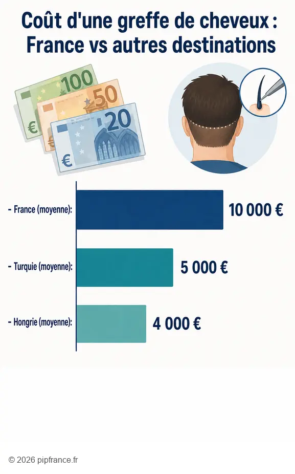 Comparaison des prix de la greffe de cheveux en France, Turquie et Hongrie pour estimer le coût d'une greffe-de-cheveux-en-france-prix.
