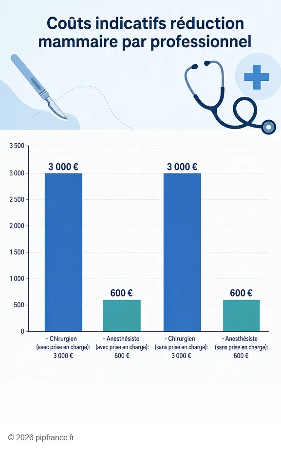 Comparaison des coûts des réductions mammaires selon la prise en charge par la Sécurité Sociale pour chirurgiens et anesthésistes.
