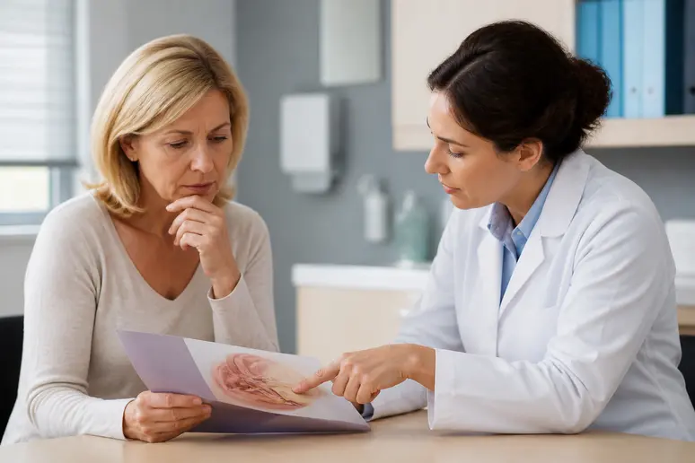 Consultation pour round-block-seins : une femme discute des options chirurgicales avec un professionnel.