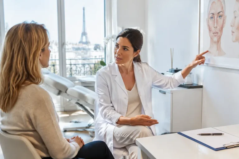 Consultation médicale dans un cabinet esthétique moderne pour une augmentation-des-fesses naturelle à Paris
