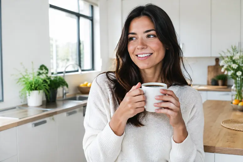 Tasse de café chaud illustrant les habitudes de vie influençant la tenue du blanchiment dentaire