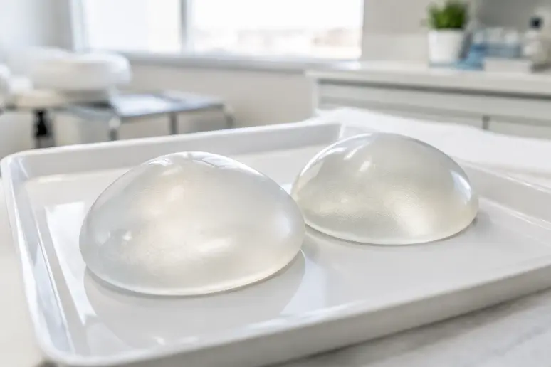 Paire d implants mammaires en silicone utilisés pour obtenir un bonnet-c-poitrine-exemple
