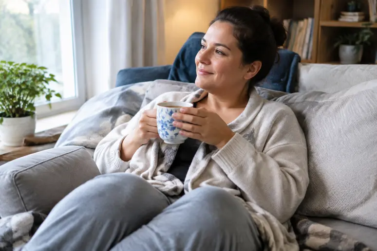 Patiente en période de repos à domicile après une intervention de la poitrine tubéreuse