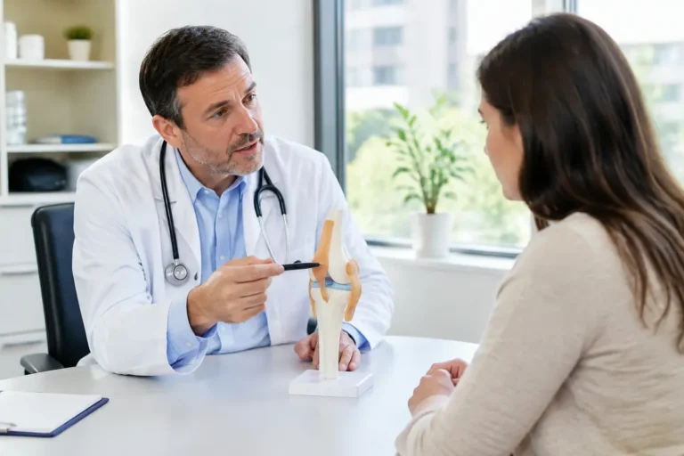 Médecin et patient discutant d'un traitement lors d'une consultation médicale avec vaser-liposuccion